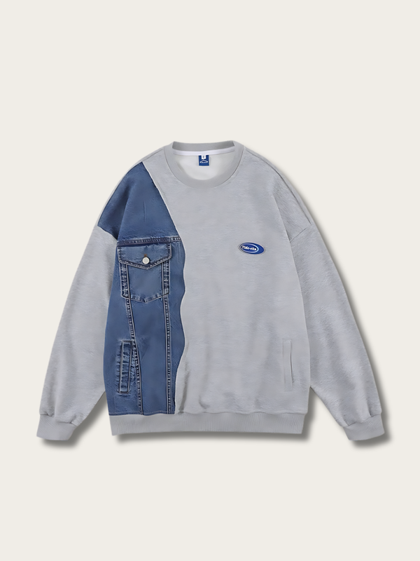 Denim Patchwork Japanese Modern Sweater - Medium