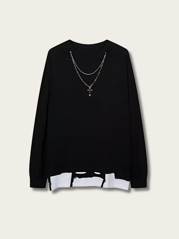 Edgy Layered Ripped Japanese Sweatshirt - Medium