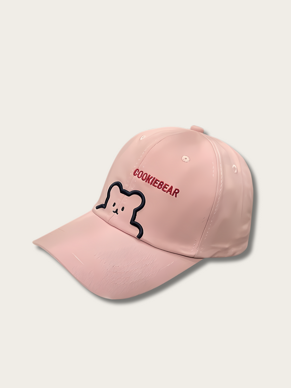 Embroidered Cookie Bear Japanese Cap - Pink