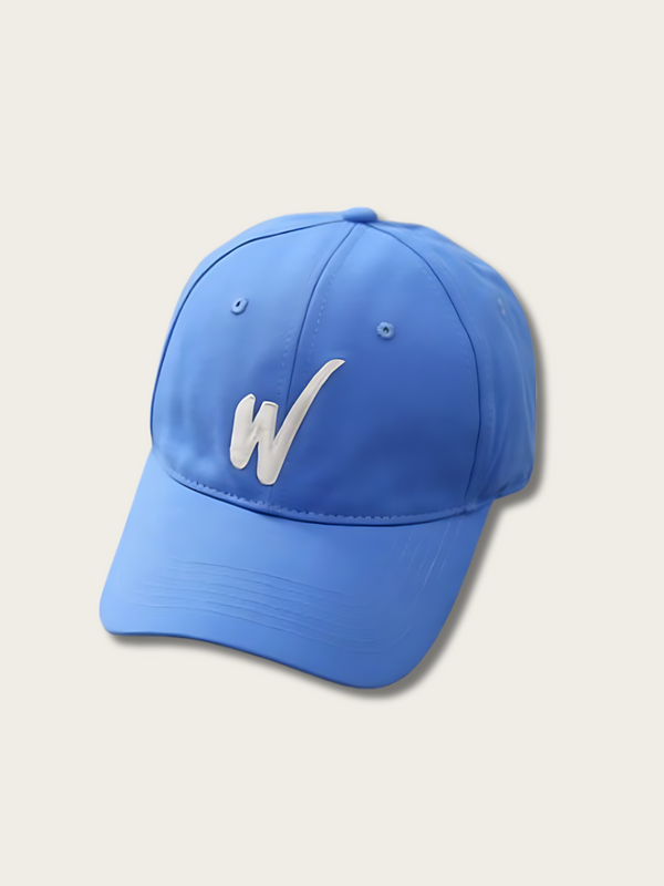 W Letter Embroidered Japanese Cap - Blue