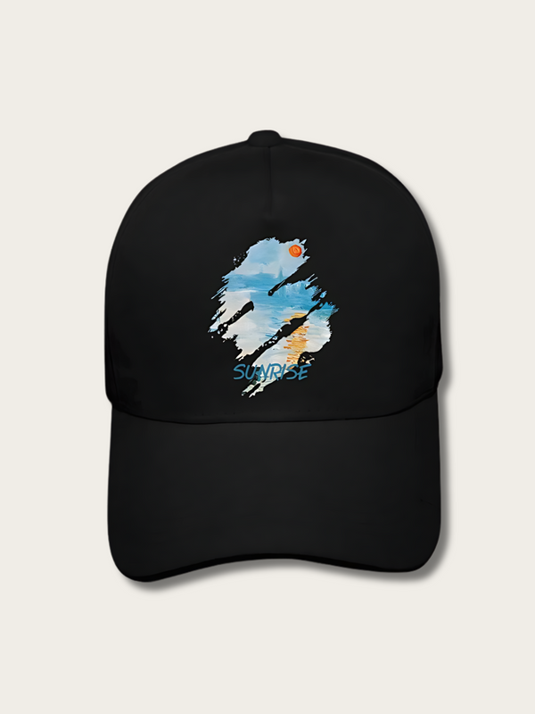 Oil Paint Sunrise Printed Japanese Cap - Black