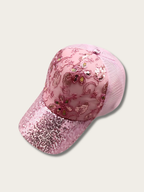 Shimmer Blossom Sequin Japanese Cap - Pink