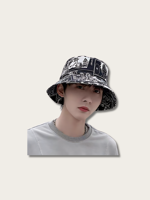 Manga Printed Japanese Bucket Hat - Black