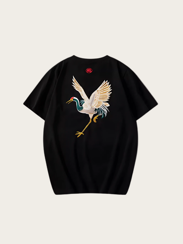Golden Soar Crane Japanese T Shirt - Medium