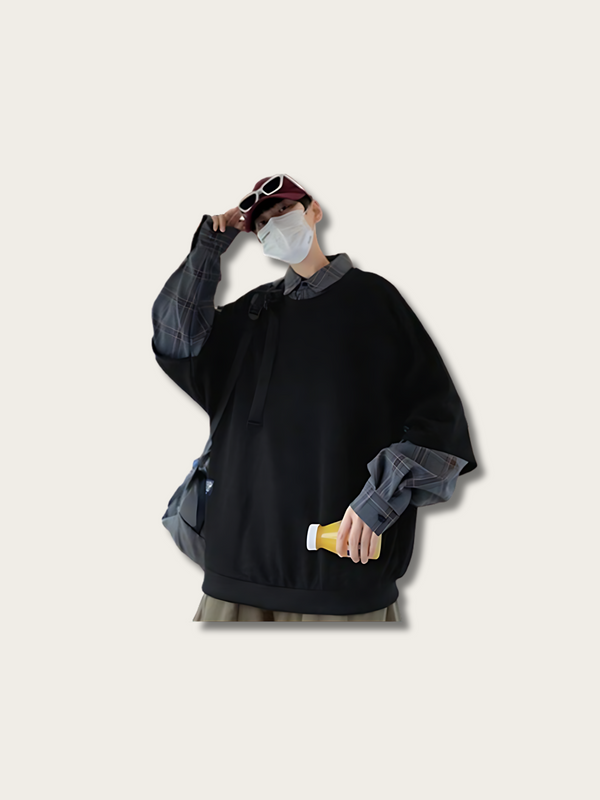Plaid Oversized Japanese Sweatshirt - Small
