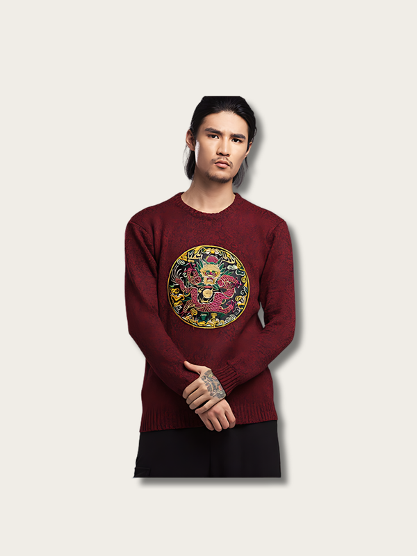 Embroidered Dragon Crest Japanese Sweatshirt - Medium