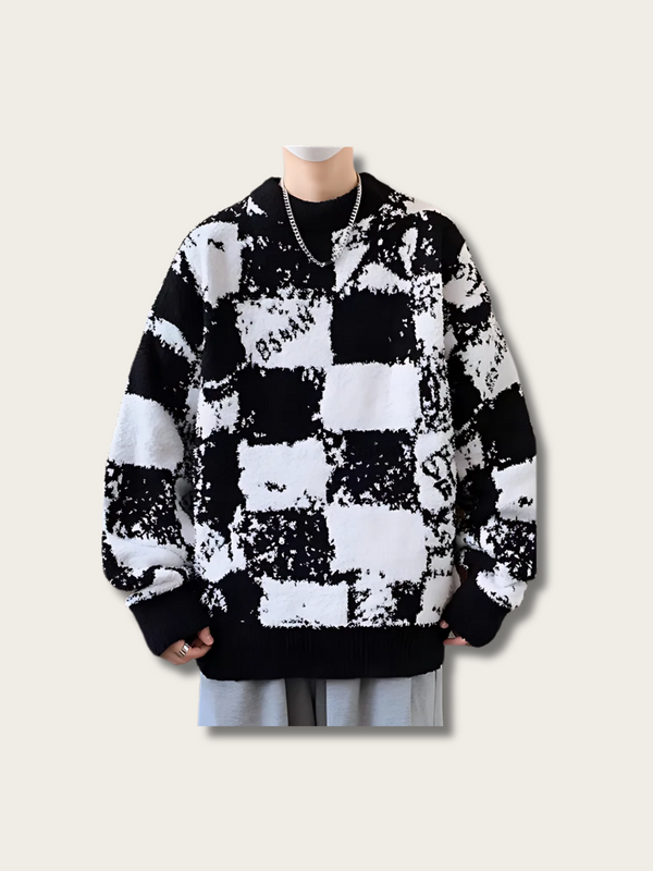 Distressed Checker Japanese Sweater - Medium