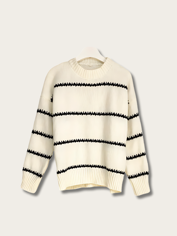 Casual Stripe Cozy Japanese Sweater - White