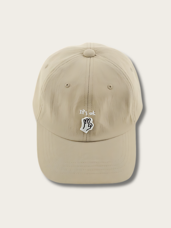 OK Finger Embroidered Japanese Cap - Beige