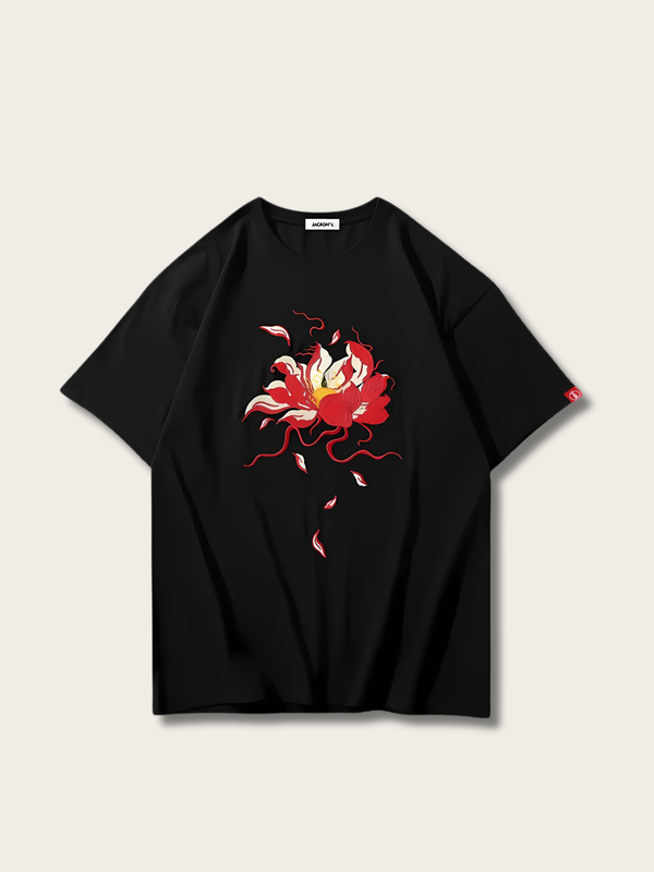Scarlet Bloom Graphic Japanese T Shirt - Medium