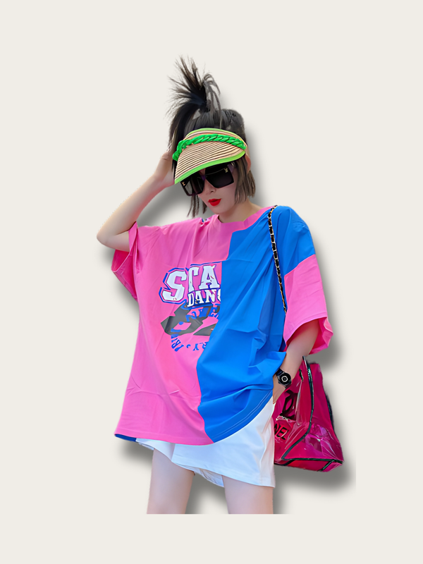 Pop Street Colorblock Japanese T Shirt - Pink