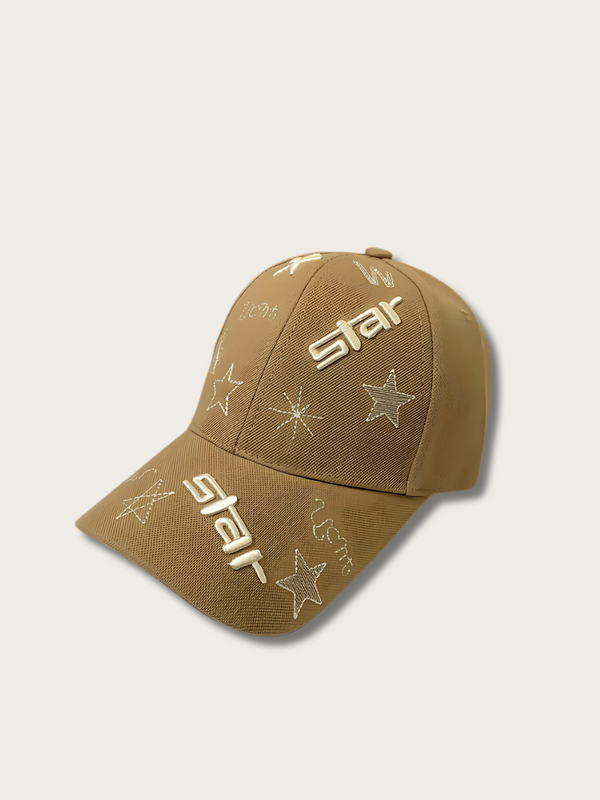 Embroidered Stars Japanese Cap - Brown