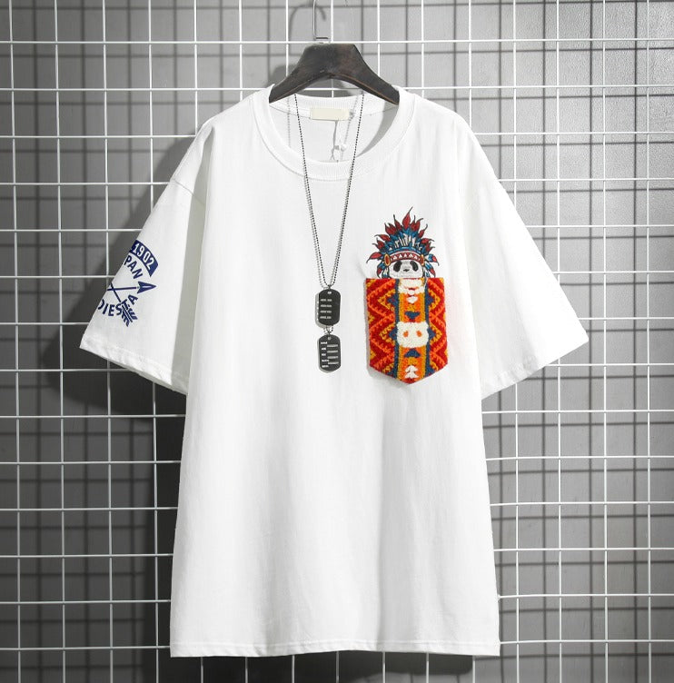 Indiana Panda Embroidered Japanese T Shirt - Large
