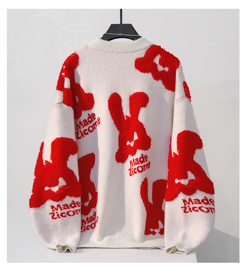 Bunny Pattern Knit Japanese Sweatshirt - 2XL