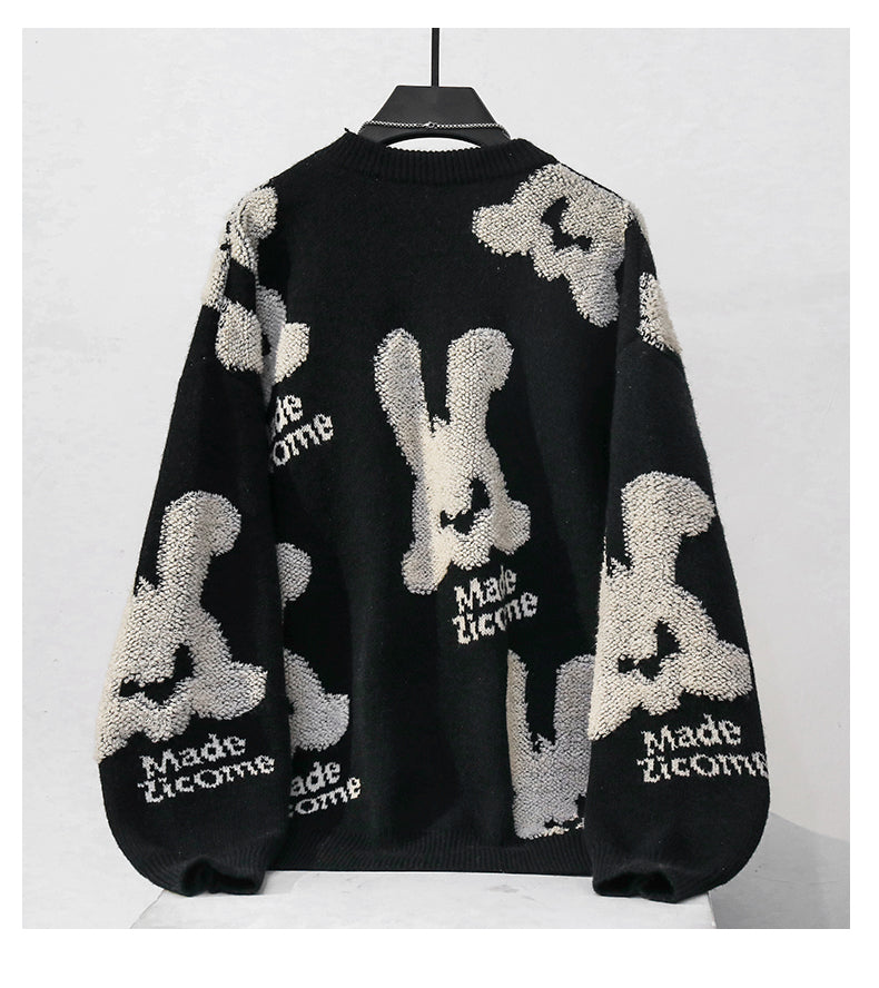 Bunny Pattern Knit Japanese Sweatshirt - 2XL