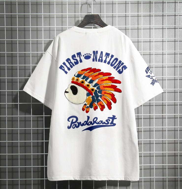 Indiana Panda Embroidered Japanese T Shirt - Large