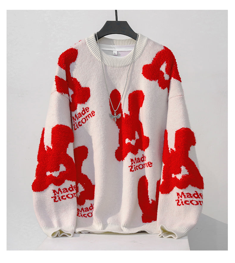 Bunny Pattern Knit Japanese Sweatshirt - 2XL