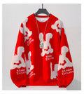 Bunny Pattern Knit Japanese Sweatshirt - Medium