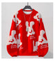 Bunny Pattern Knit Japanese Sweatshirt - Medium