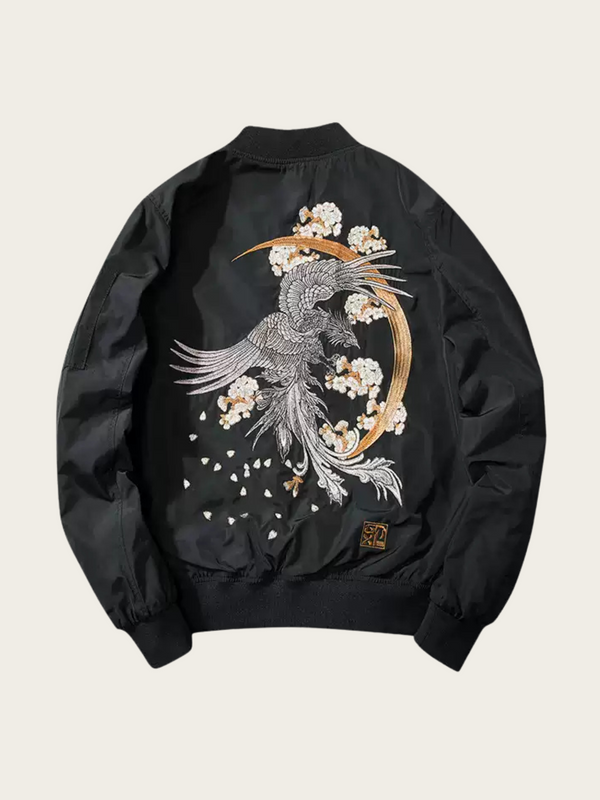 Embroidered Phoenix Bomber Jacket – Bold & Stylish Streetwear
