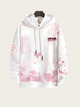 White hoodie with pink floral pattern on a white background