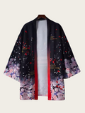 Torii Gate & Sakura Kimono Cardigan – Black Japanese Haori Jacket