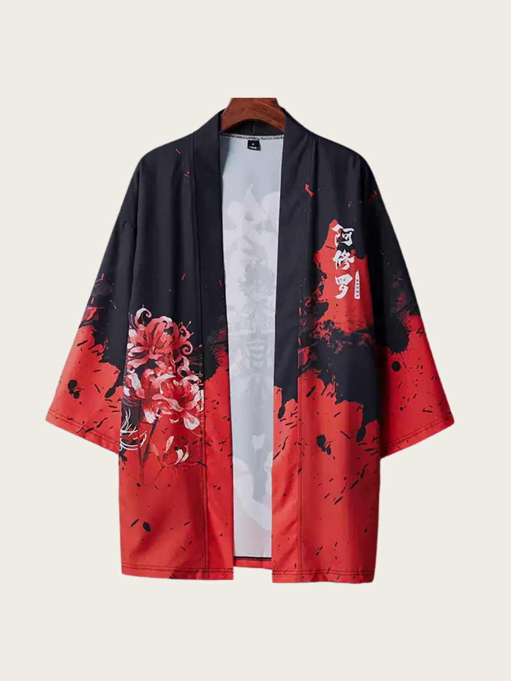 Demon Warrior Kimono Jacket – Red & Black Ink Splatter Martial Art Style