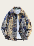 Patterned jacket with teddy bear design on a white background