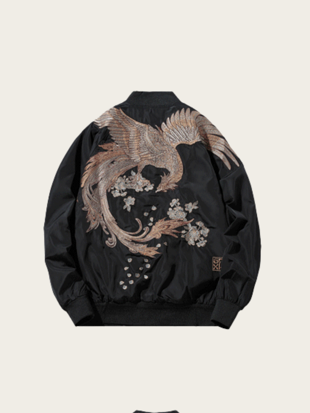 Embroidered Phoenix Bomber Jacket – Mythical Elegance in Black