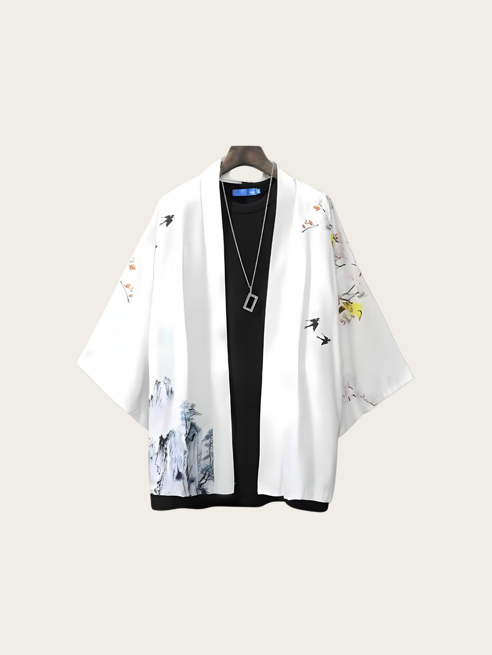 Black and White Feather Crane Kimono Jacket