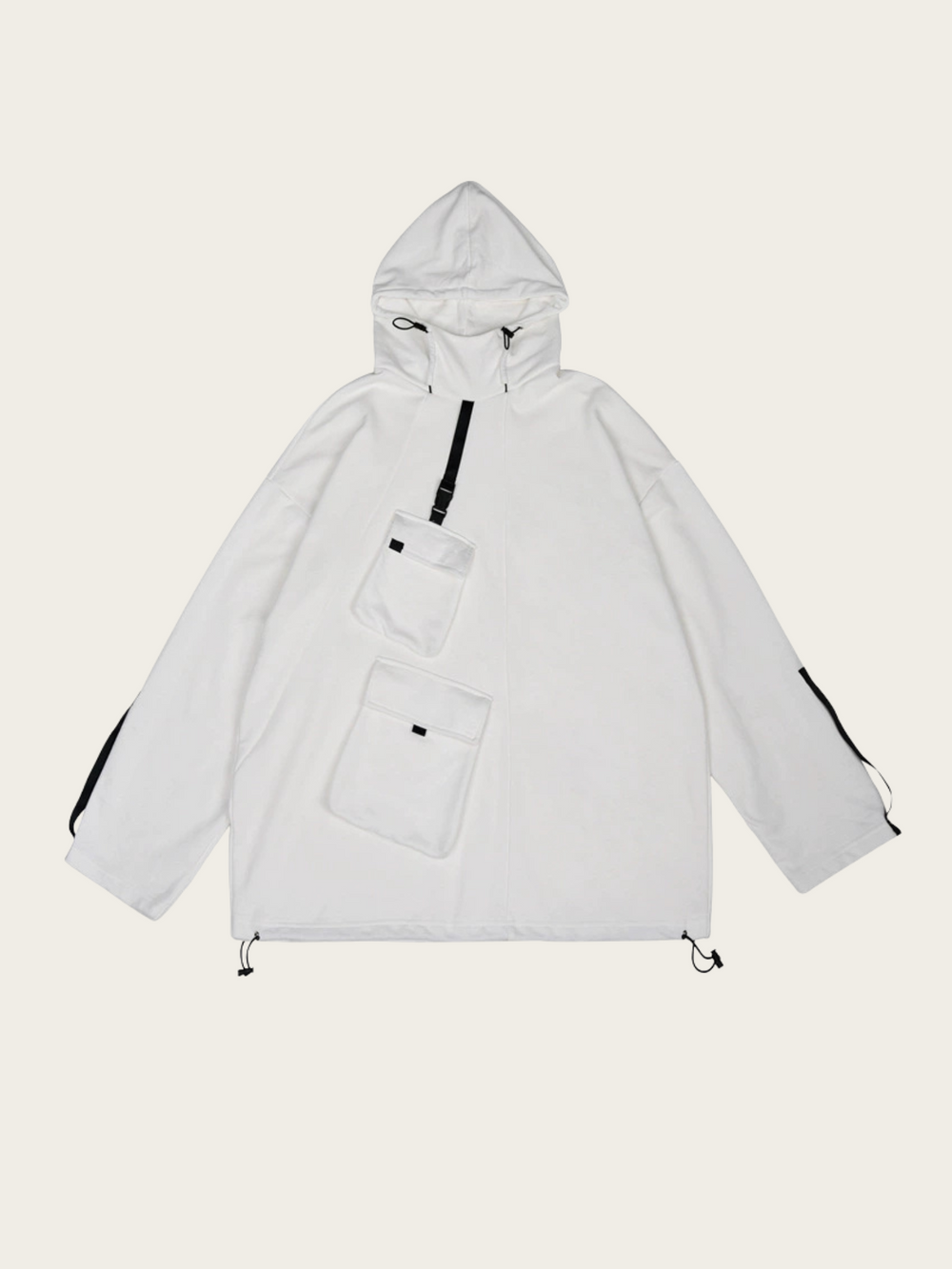 White jacket with black accents on a white background
