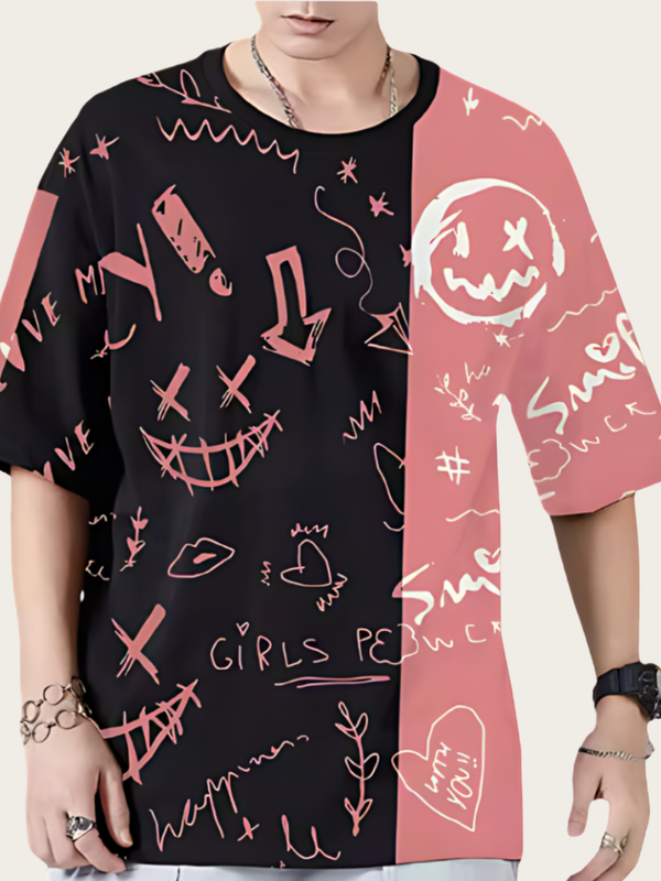 Smiley Doodle Japanese Graphic Tee – Bold & Playful Streetwear
