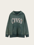 Green hoodie with 'CVVSQ' logo on a beige background
