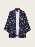 Samurai Dragon Print Black Kimono Haori Cardigan Jacket