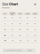 Size chart for clothing by Ruemood with measurements in centimeters.