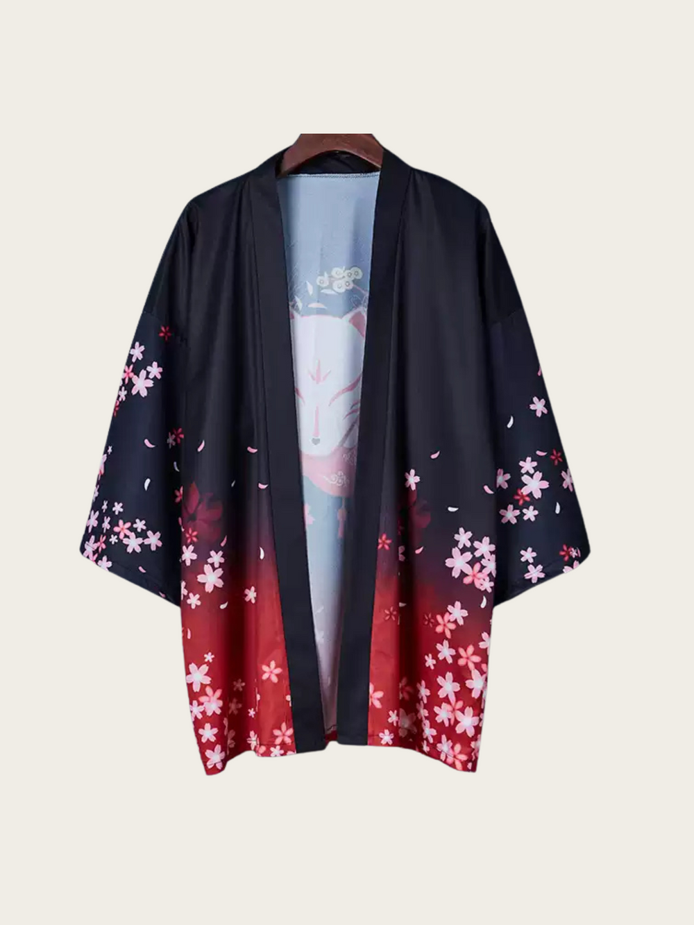 Fox Mask and Cherry Blossom Kimono - Bold Red and Black Design