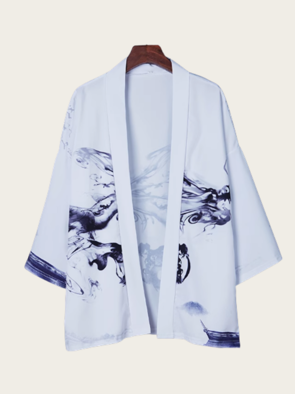 White Ink-Wash Dragon Kimono Jacket – Minimalist Haori