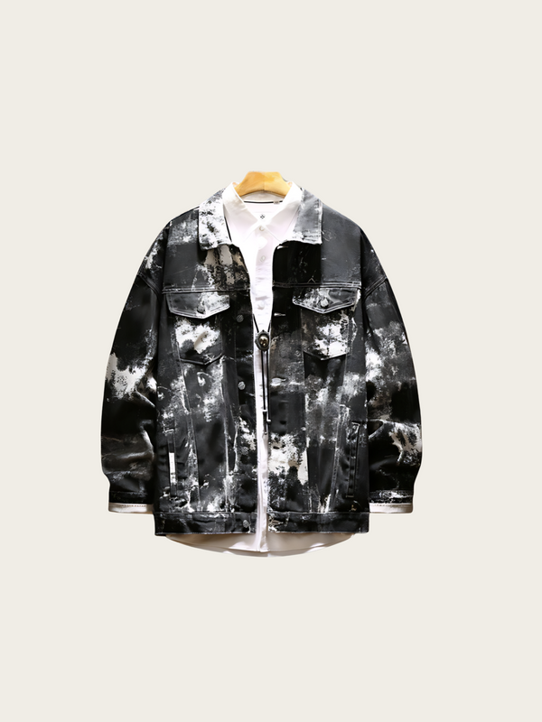 Black and white tie-dye jacket on a beige background
