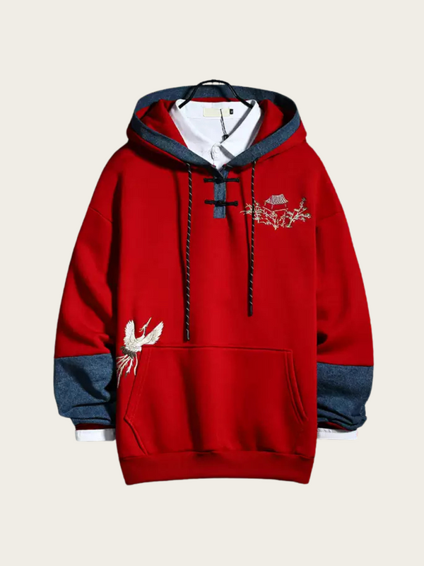 Embroidered Crane Japanese Streetwear Hoodie
