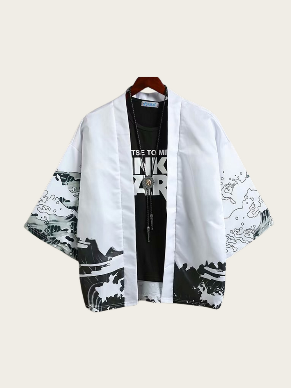 Storm Dragon Kimono Jacket – White Wave & Mountain Print