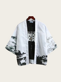Storm Dragon Kimono Jacket – White Wave & Mountain Print