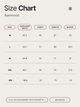 Size chart for clothing by Ruemood with measurements in centimeters.