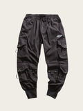 Black cargo pants on a light gray background