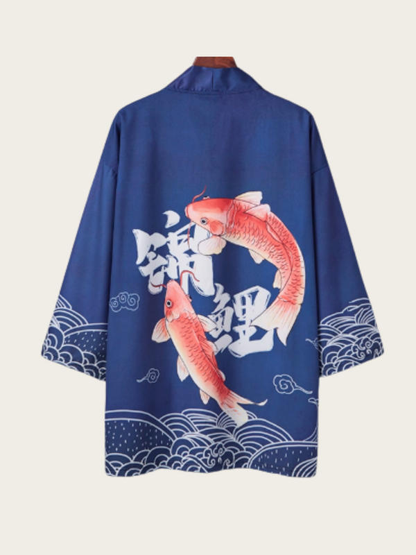 Lucky Koi Waves Kimono Cardigan – Deep-Sea Blue Haori