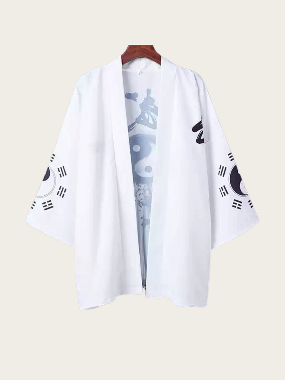 Yin-Yang Korean Calligraphy Kimono - Elegant White Design