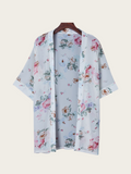 Floral Black Kimono - Elegant Floral Print with Loose Fit