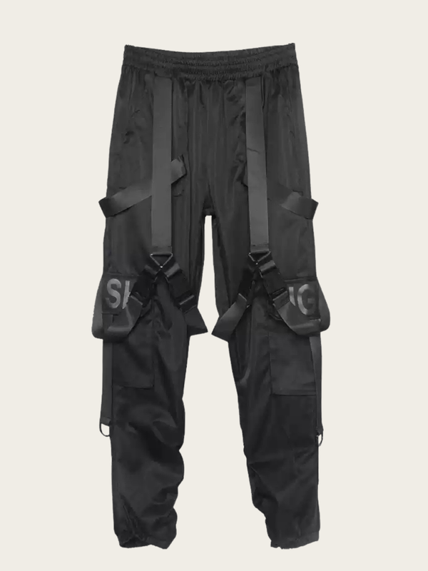 Harness Surge Japanese Streetwear Pants – Futuristic Multi-Pocket Tactical Design