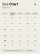 Size chart for clothing by Ruemood with measurements in centimeters.
