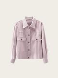 Light purple jacket with white collar on a light pink background
