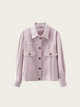 Light purple jacket with white collar on a light pink background